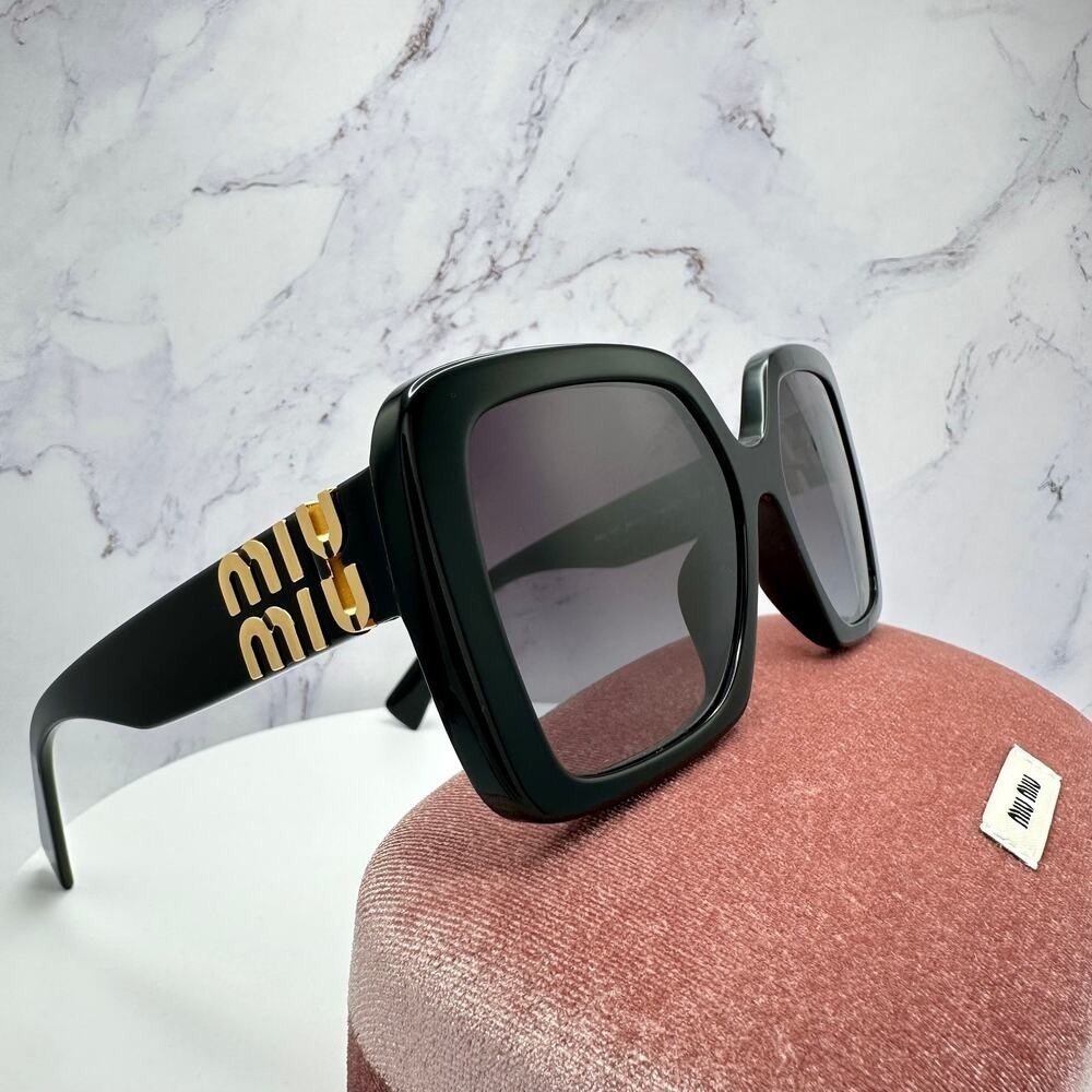 🕶️ Miu Miu Black Oversized Square Sunglasses with Gold Logo ✨ - Picture 4 of 14